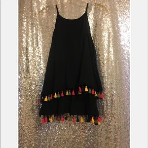 BLUE RAIN Black Pom Pom Trim Halter Tank